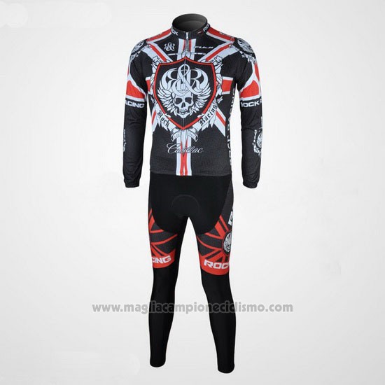 2010 Abbigliamento Ciclismo Rock Racing Nero e Rosso Manica Lunga e Salopette